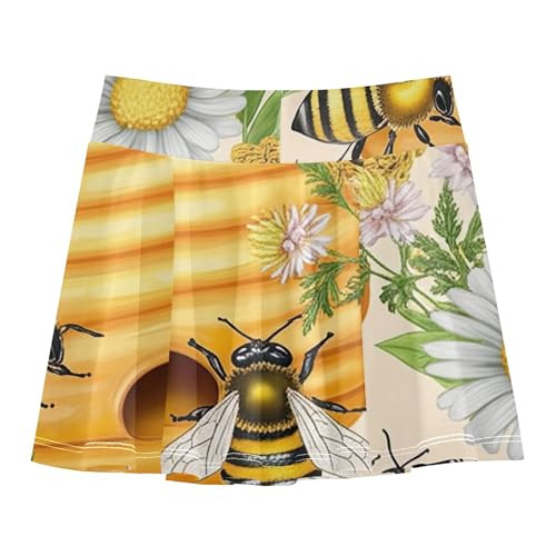 Joisal Athletic Shorts Girls Skorts Kids Tennis Skirts Pleated Little Girl Honeybee Hive Honeycombs 3t2