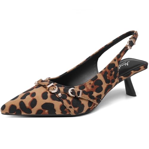 Image of Mostrin Kitten Heels for Women Pointed Toe Pumps Patent Leather Low Heel Slingback Heels with Buckle Dress Shoes for Dating Party Working