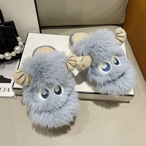 Cute Plush Slippers Monster Horn Y2K Animal Cotton Stuff Slippers Home Furry Fluffy Soft Indoor House Shoes4