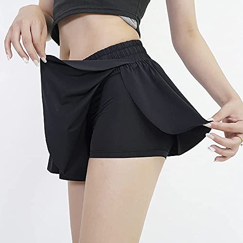 Image of 2 in 1 Flowy Running Shorts for Women Gym Yoga Athletic Womens Workout Biker Spandex Lounge Sweat Skirt Summer