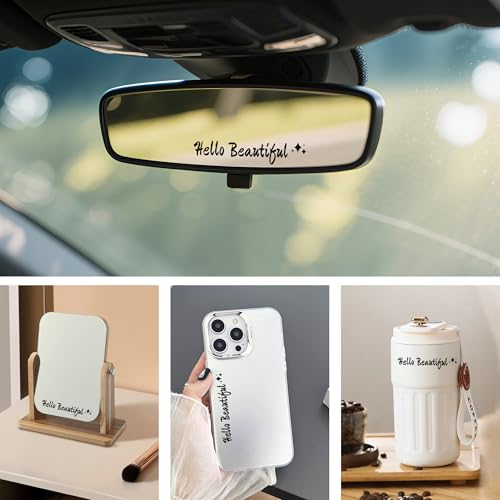 Image of 3pcs Hello Beautiful Mirror Decal Durable Bumper Rear View Mirror Sticker | Waterproof Vinyl Car Stickers, Car Decals For Women Funny Window Bumper Stickers Cars Decor