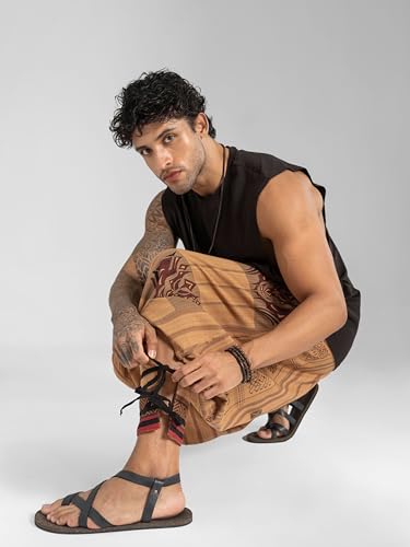 Image of The Veshti Company Hipie Harem Pants for Men Cotton Low Crotch Printed Baggy Bohemian Yoga Pajama Pant (Regular Fit)