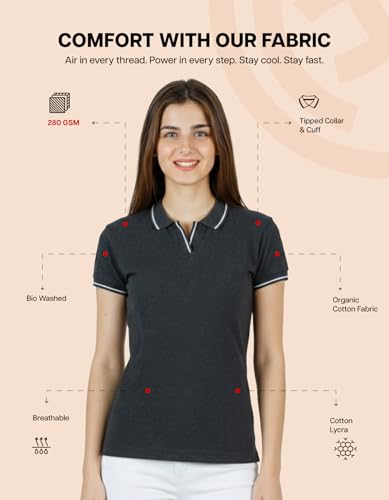 Image of Scott International Women's Cotton Polo T-Shirt | Half Sleeve Plain Collar Tee | Stylish Casual Top | Plain T-Shirt for Girls | Workwear for Office & Casual Wear