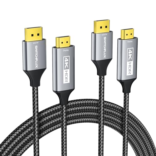 Image of 2Pack DisplayPort to HDMI Cable 10Ft (4K@60Hz,1440P /2K@120Hz) Uni-Directional Display Port 1.2 to HDMI 2.0 Braided Cord,DP to HDMI Compatible with AMD,NVIDIA,Desktops,and Gaming Monitors