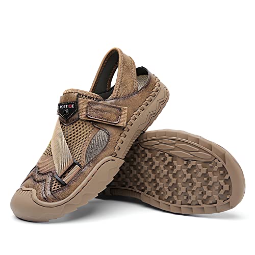2023 Mens Closed Toe Leather Sandals,Mens Outdoor Sport Sandals Breathable Beach Shoes,Summer Casual Fisherman Sandal Walking Outdoor Beach Shoe Non-Slip Comfortable Casual