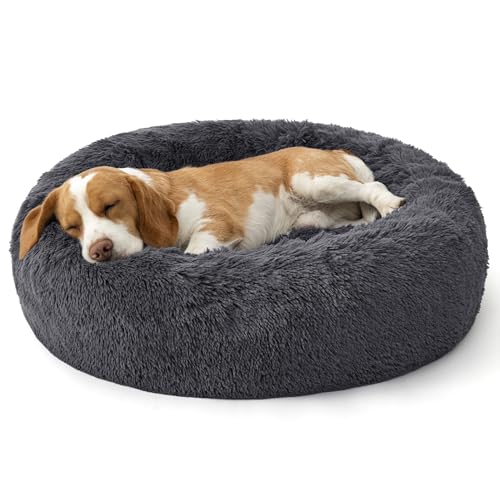 Bedsure SupportMax™ Calming Donut Dog Bed (Medium, Dark Grey)