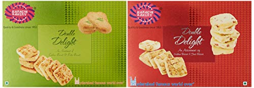 Image of Karachi Bakery Double Delight with Cashew and Green Pista, 400g + Karachi Bakery Double Delight Fruit Biscuit with Cashew, 400g