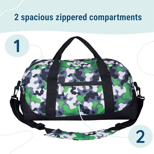 Image of Wildkin Kids Overnighter Duffel Bag - Carry-On Size, Ideal for School & Sleepovers - Green Camo
