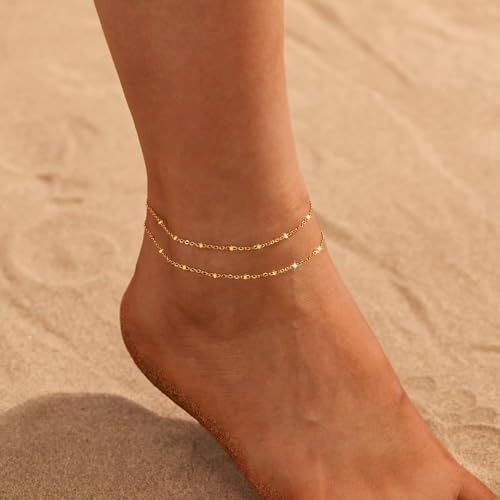 Image of Nanafast Ankle Bracelets for Women, 14k Gold Plated Ankle Bracelet for Women, Cute Dainty Anklets, Adjustable Beach Jewelry