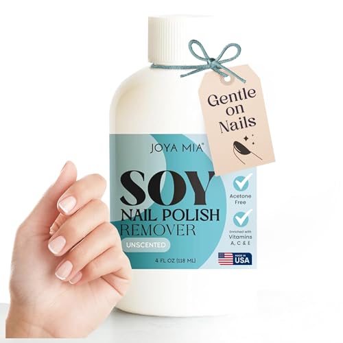 JOYA MIA Soy Nail Polish Remover - Acetone-Free w/Hydrating Ingredients, Nourishing Soy-Based Nail Care, Vegan, Gentle on Cuticles, Great for Quick & Clean Removal, Easy Application - Unscented, 4oz