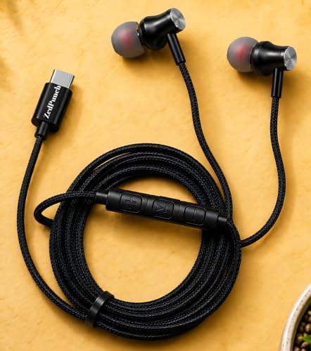 Image of Gaming Type-C Wired Earphone with Mic, 10mm Dynamic Bass Driver, Magnetic in-Ear Headphones, Low Latency Sound for Gaming, 3 Button Control, HD Calling, Voice Assistant (Deep Black)
