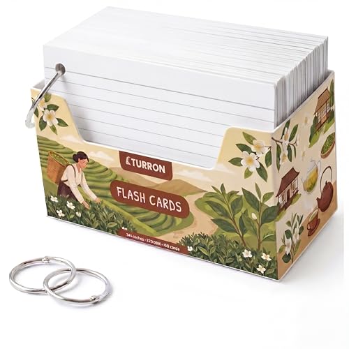 Image of Turron Premium Blank Index Flash Cards | Punched with Binder Rings for Study, Notes & Revision (150, White, 4 x 6 Inch, 1-Side Ruled)