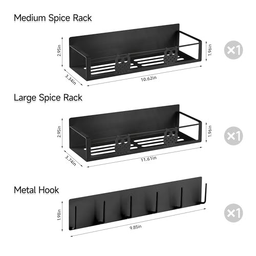 Image of Magnetic Spice Rack for Refrigerator,Spice Organizer for Kitchen,Seasoning Organizer Rack,Magnetic Shelf with Hooks,Strong Magnet,Moveable,No Drilling(3 Pack,Black,Owl)