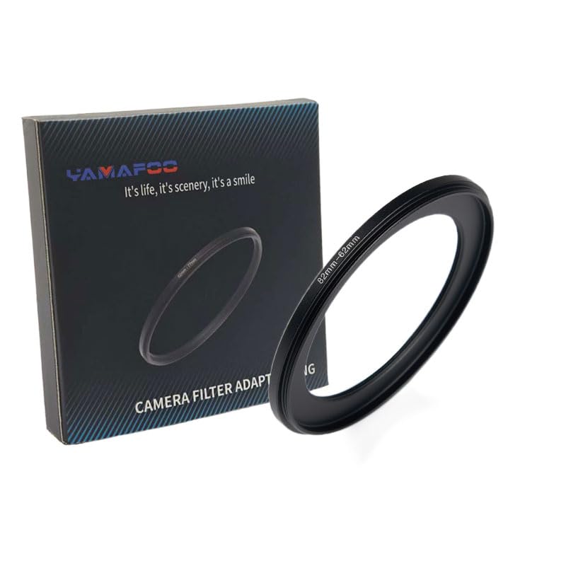 YAMAFOO 82mm to 62mm Step-Up Ring/Step Down Rings Filter Adapter for All Brands UV ND CPL Metal Ring Step-Up Rings Adapter Filter,Black (82-62)