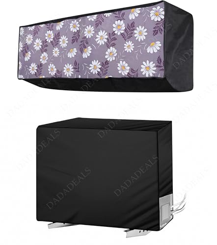 Image of Split AC Cover Combo Set 1.5 Ton | Indoor Outdoor Waterproof & Dustproof Protection | Durable, Breathable Fabric | These Covers Help Maintain Airflow | Light Blue Floral