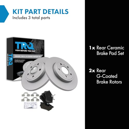 Image of TRQ Rear Brake Pad and Rotor Set Ceramic G Coated Rotors 288 mm Compatible with 2006 Audi A4 Quattro