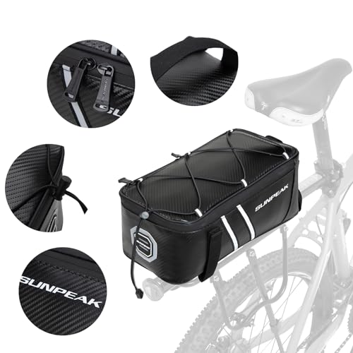 Sunpeak Bike Rear Rack Bag Waterproof Ebike Mountain Bicycle Saddle Bag 7L Cycling Pannier Trunk with Reflector & Adjustable Cord for Commuter Travel Outdoor