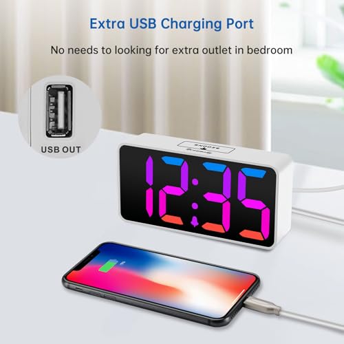 Image of DreamSky Small Digital Alarm Clock for Bedroom, RGB Desk Clock for Kid Girl | Electric Clock with Large Numbers for Bedside Nightstand, Dimmer, Adjustable Alarm Volume, USB Port, USB-C Adapter Powered