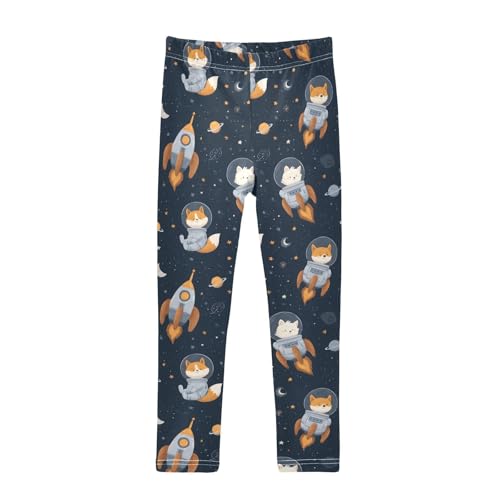 Novelty Fox Astronaut Planet Girls Leggings Ultra Soft Compression Yoga Gym Pants for Kids 4-10T