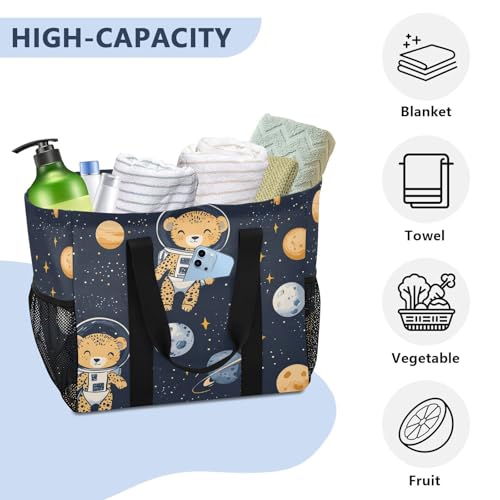 Nander Cute Space Leopard Foldable Tote Bag Waterproof Sandproof Women Beach Bag Handbag Gym Bag Travel Shopping Bag4