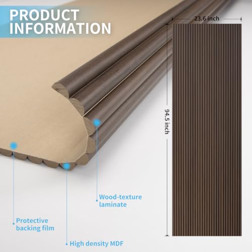 Image of Art3d Roll-Flat Beaded Wood Slat Wall Panel, 1-Pack, 94.5 x 23.6 in, Walnut