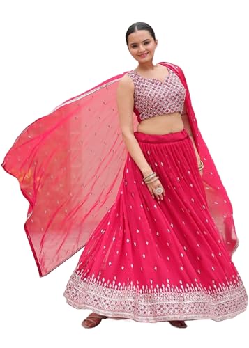 Lehenga 11705 faux georgette brodé en sequins pour tenue de fête traditionnelle