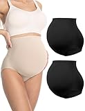 HOFISH Damen Umstandsunterwäsche, hochgeschnitten, nahtlos und stützend, Schwangerschaftsformwäsche über dem Bauch, 2X Schwarz, Größe M