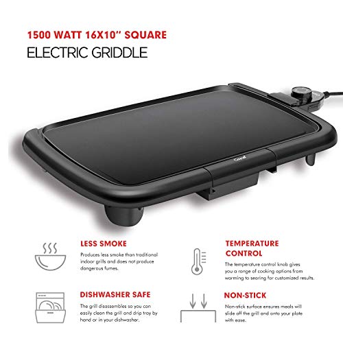 Electric Griddle,Cool-Touch Griddle,Smoke Less Non-Stick Coating With Removable Handles And Drip Tray,Upgrade Thermostat For Indoor/Outdoor, Fully Immersible Easy Cleaning 16”X10” Family-Sized #TOP1