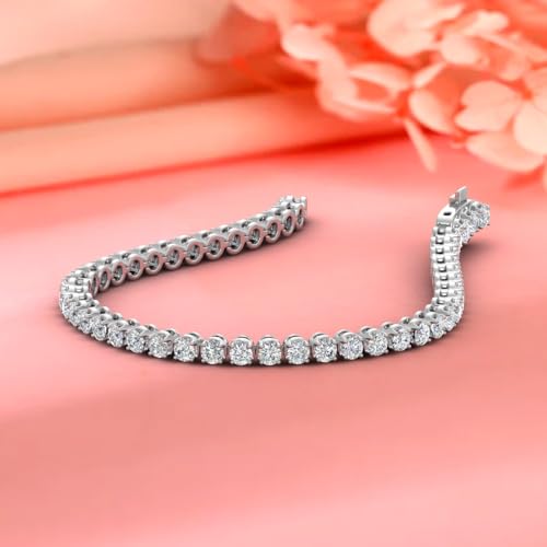 Image of 1 to 6 Carat Prong Set Round Cut Natural Diamond Tennis Bracelet for Women in 14K Gold (7 Inch) (I1-I2 Clarity)