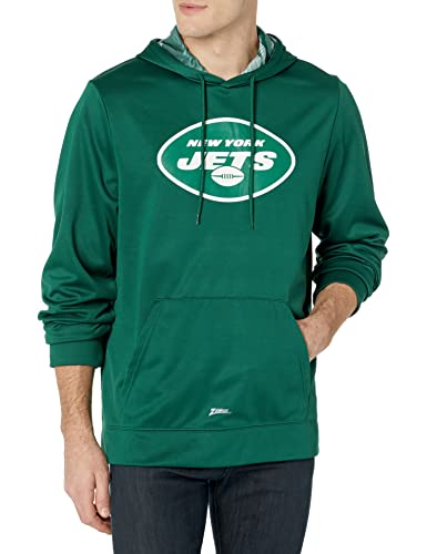 Zubaz Men's NFL Solid Team Color Pullover Hoodie with Large Primary Logo and Camo Hood Liner, New York Jets, Small