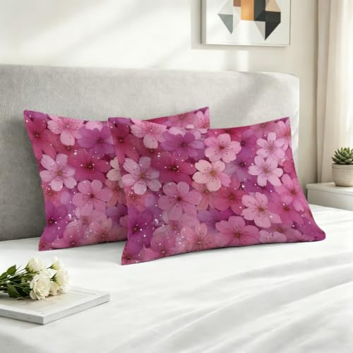 Linge de lit en microfibre rose avec parure fleurs de cerisier - 5