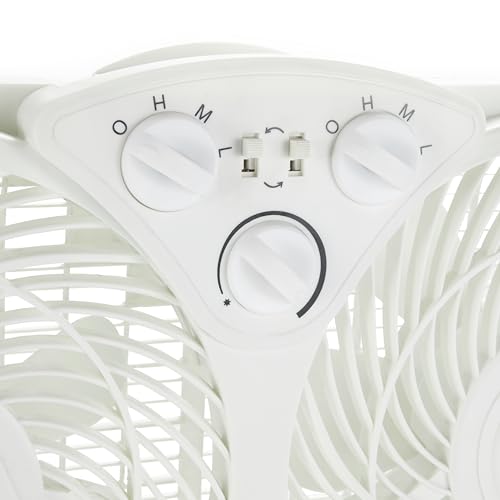 Image of Amazon Basics Window Fan for Home Bedroom, Twin Heads, Cooling Airflow, Exhaust, Expandable Side Panel, Manual Control, 3 Speeds, 63W, 9 inch, White