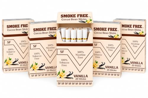 Smoke Free Herbal Cocoa Bean Cigarettes -5 Packs Vanilla 100% Tobacco Free & Nicotine Free - Non Addictive - Tobacco Substitute - Premium Vanilla Flavor (100 Sticks)