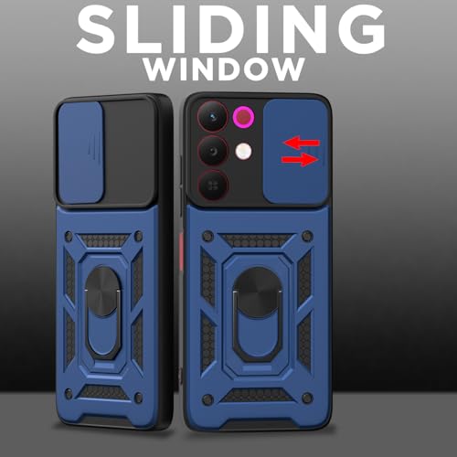 Image of Pikkme Back Cover for Realme Narzo 90X 5G / Realme C85 5G / Realme 15X 5G | 360 Protection Case | Sliding Camera Shield Cover & Ring Holder Stand D10 Tough Armor Bumper Case (Blue)