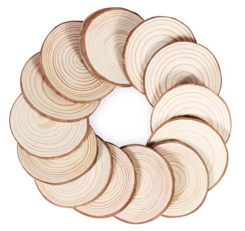 12er Set Holzscheiben 20 cm Durchmesser Baumscheiben Naturholz mit Rinde 15 mm Dick Runde Holzscheiben zum Basteln Ungebohrt für DIY Lasergravur Hochzeit Tischdeko &Holzscheiben Deko