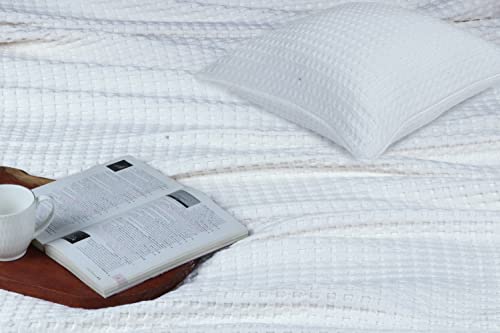 Tex Trend Waffle Weave Cotton Blankets King Size 108 X 90 Inches (White) - Lightweight Breathable Textured All Season Thermal Layered Blanket (With 2 Matching Pillow Cushion Covers) #TOP5