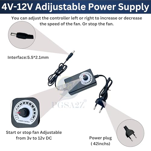 Image of High Speed BBQ Air Blower Fan, 23000 RPM, 4V-12V Adjustable Speed Controller, 4 Ball Bearing DC Motor, for BBQ Grill, Tandoor, Coal Bhatti, Angithi, Sigdi & Wood Stove, 24W
