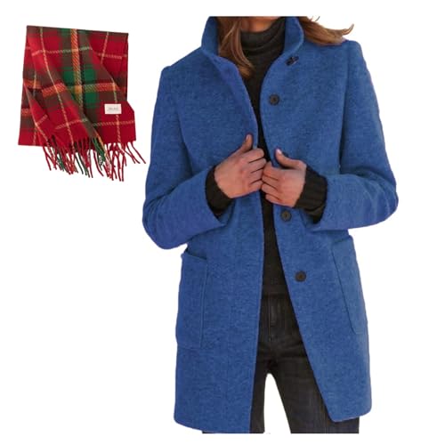 Image of Pea Coats for Women Winter, Wool Blend Peacoat Jacket Casual Stand Collar Single Breasted Pea Coat Long Sleeve Retro Jackets (Denim Blue,3X-Large)