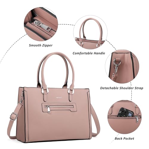 Image of TANTOMI Structured Satchel Purses for Women, Medium Vegan Leather Top Handle Handbag with Pockets, Classy Work Bag for Ladies
