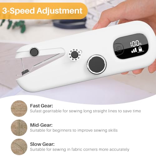 Sewing Machine with LED Display, Handheld Sewing Machine for Beginners, 3 Speed Adjustment Electric Mini Sewing Machine, Easy to Use and Fast Stitch Suitable for Clothes,Fabrics, DIY Home Travel