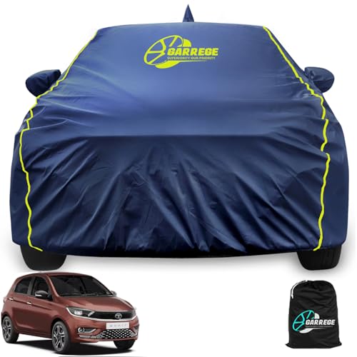Image of Waterproof Car Body Cover for Tata Tiago Back Antenna 100% All Weather Proof with Mirror & Antenna Packet & Full Bottom Elastic, Triple Stitching with 100% Nail Proof Cover Navy Blue