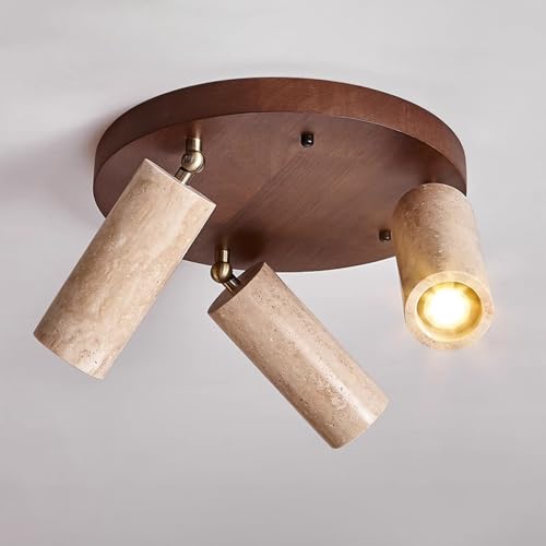 Jadssox Foco de techo ajustable de 3 luces, luminarias de riel redondas, luminarias de techo direccionales de montaje semiempotrado E27 para cocina, dormitorio, luz de montaje cerca del techo de mader