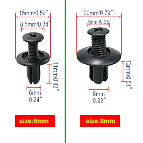 Clips de remache y tornillo para panel embellecedor de parachoques de coche 8mm 3