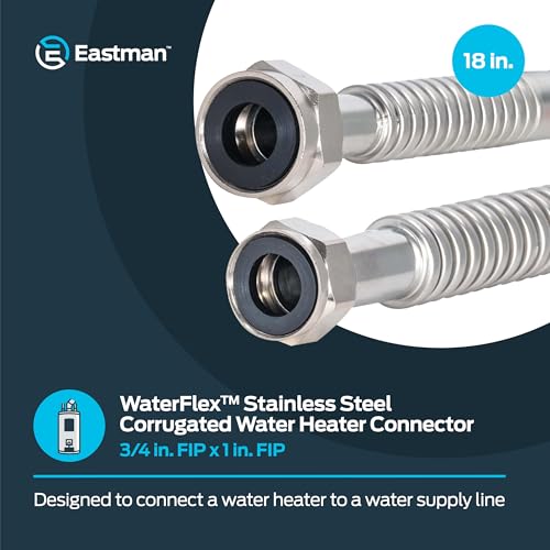Image of Eastman 18 Inch WaterFlex Water Heater Connector, 3 /4 Inch FIP x 1 Inch FIP, Stainless Steel Corrugated Water Heater Supply Line, 437518