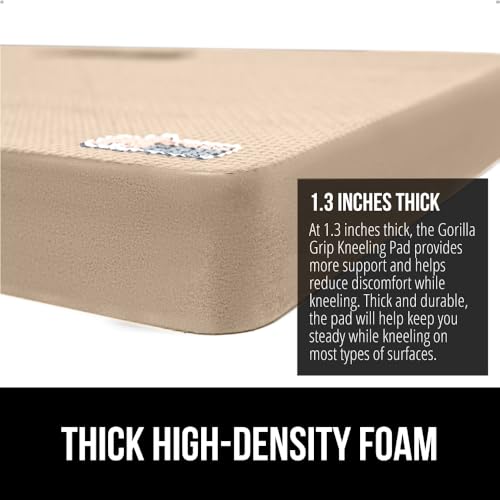 GORILLA GRIP Extra Thick Patent Pending Soft Foam Kneeling Pad, Supportive Large Cushion Knee Pads for Gardening, Baby Bath Time, Dirt and Water Resistant, Workout and Garden Supplies, 17.5x11, Beige