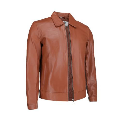 Image of TLC Genuine Lambskin Real Leather Jacket Men - Classic Shirt Style Polo Collar Motorcycle Vintage Racing Jacket For Mens