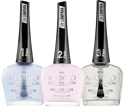 MASGLO Gel Evolution – Set of 3 Nail Polishes No UV/LED Lamp Needed, Fast-Drying, 12-Day Wear, 14-Free Formula, High-Gloss Finish, vegan (0.5 oz Each) h