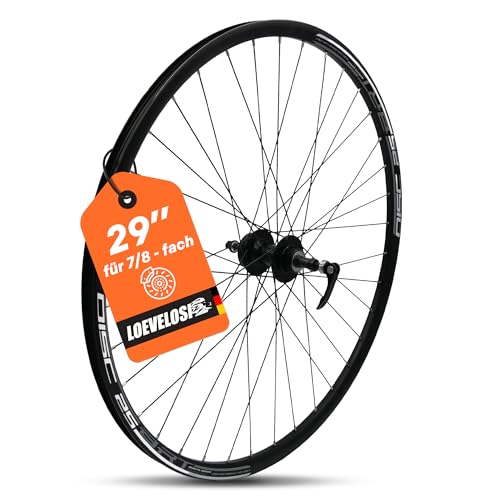 MTB Hinterrad 29 Zoll Fahrrad Laufrad - Scheibenbremse 6-Loch - QR 9/10×135 - Schraubkranz 7/8-fach – Alu Felge & Nabe - 36 Speichen - Schwarz - LOEVELOSI