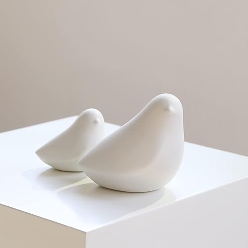 Miniatura 6 de GOODSTART Figuras de pájaros de cerámica para sala de estar, estantería, soporte de TV, un juego de 2 palomas de porcelana blanca para decoraciones