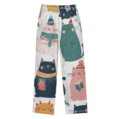 Cat Pine Branch Boys Long Pants Soft Trousers Elastic Waist Kids Lounge Bottoms with Pockets S-XL2